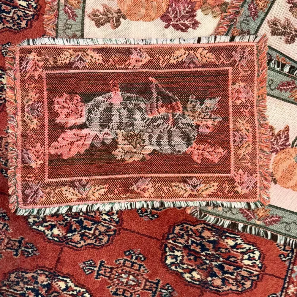 Fall Themed‎ Set of 4 Fringe Edge Rectangular Placemats w Pumpkins